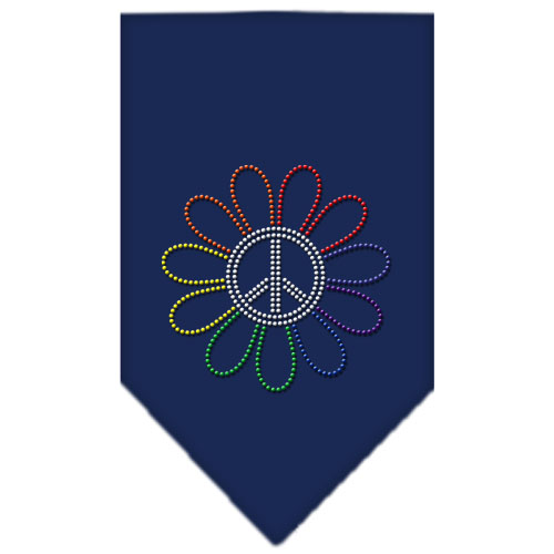 Rainbow Peace Flower Rhinestone Bandana Navy Blue Small